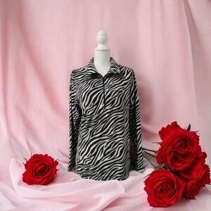 EXERTEK‎ WOMENS LONG SLEEVE PULLOVER FLEECE TOP SIZE LARGE BLACK & WHITE